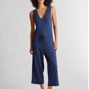 QUINCE M Navy Blue French Terry Modal Jumpsuitt Tank Pants Drawstring
